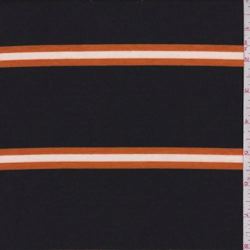 2 1/2 YD PC-Black/Pumpkin Stripe Double Brushed French Terry Knit Fabric