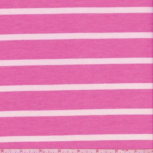 2 YD PC-Deep Pink/White Stripe Brushed French Terry Knit Fabric