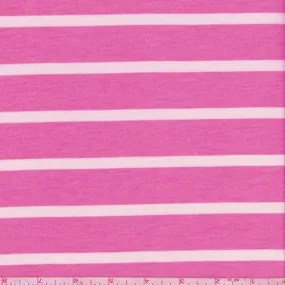 2 YD PC-Deep Pink/White Stripe Brushed French Terry Knit Fabric