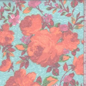 4 YD PC-Sea Green Floral Slub Jersey Knit Fabric