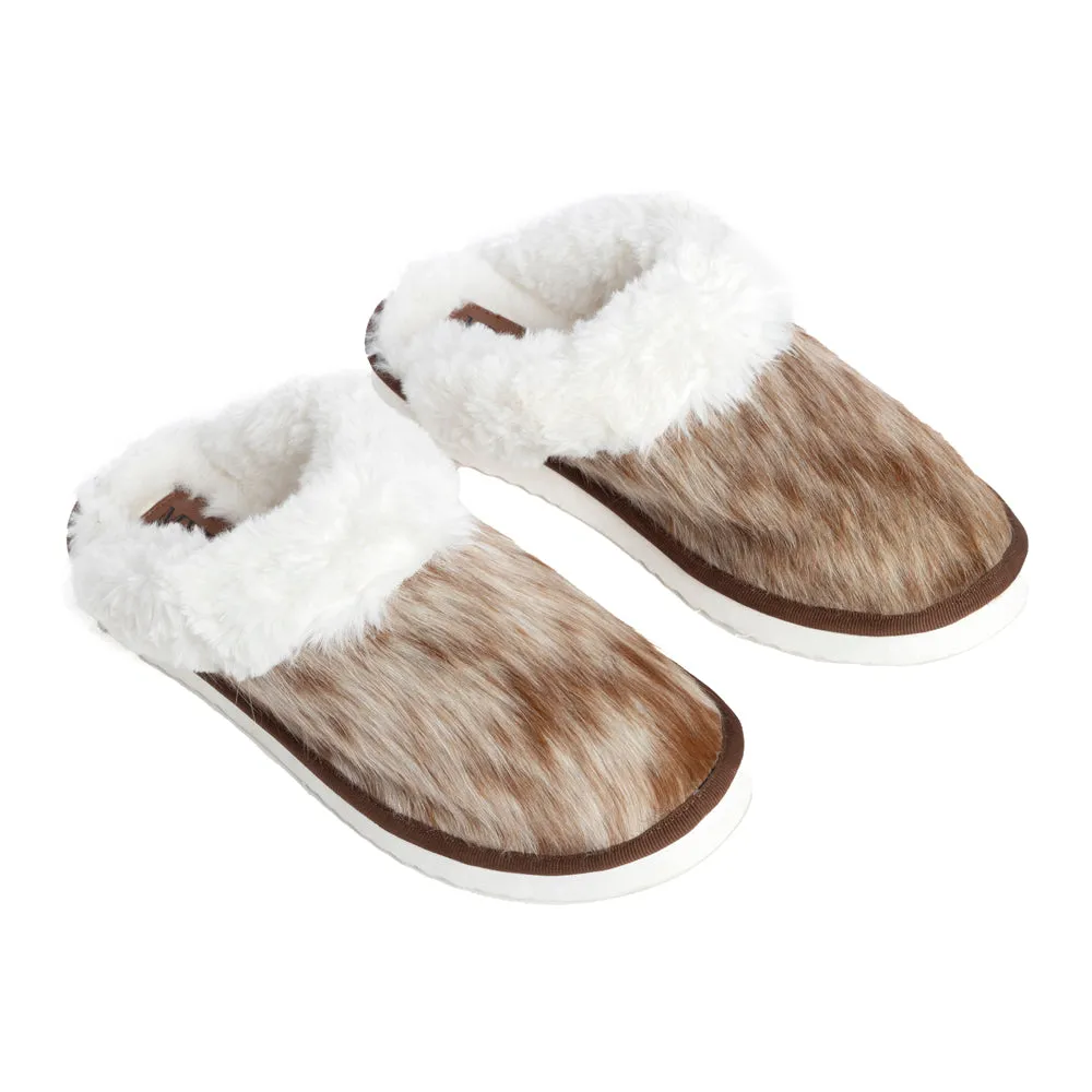 Alamosa Hair-on Hide Lined Slippers in Brown & White