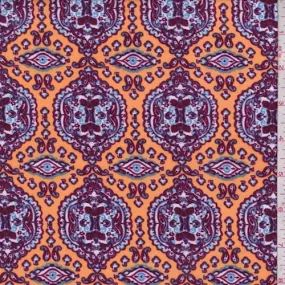 Antique Gold/Plum Medallion Double Brushed Jersey Knit Fabric