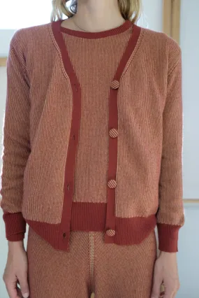 Beklina Cashmere Ribbed Cardigan Rust/Gold