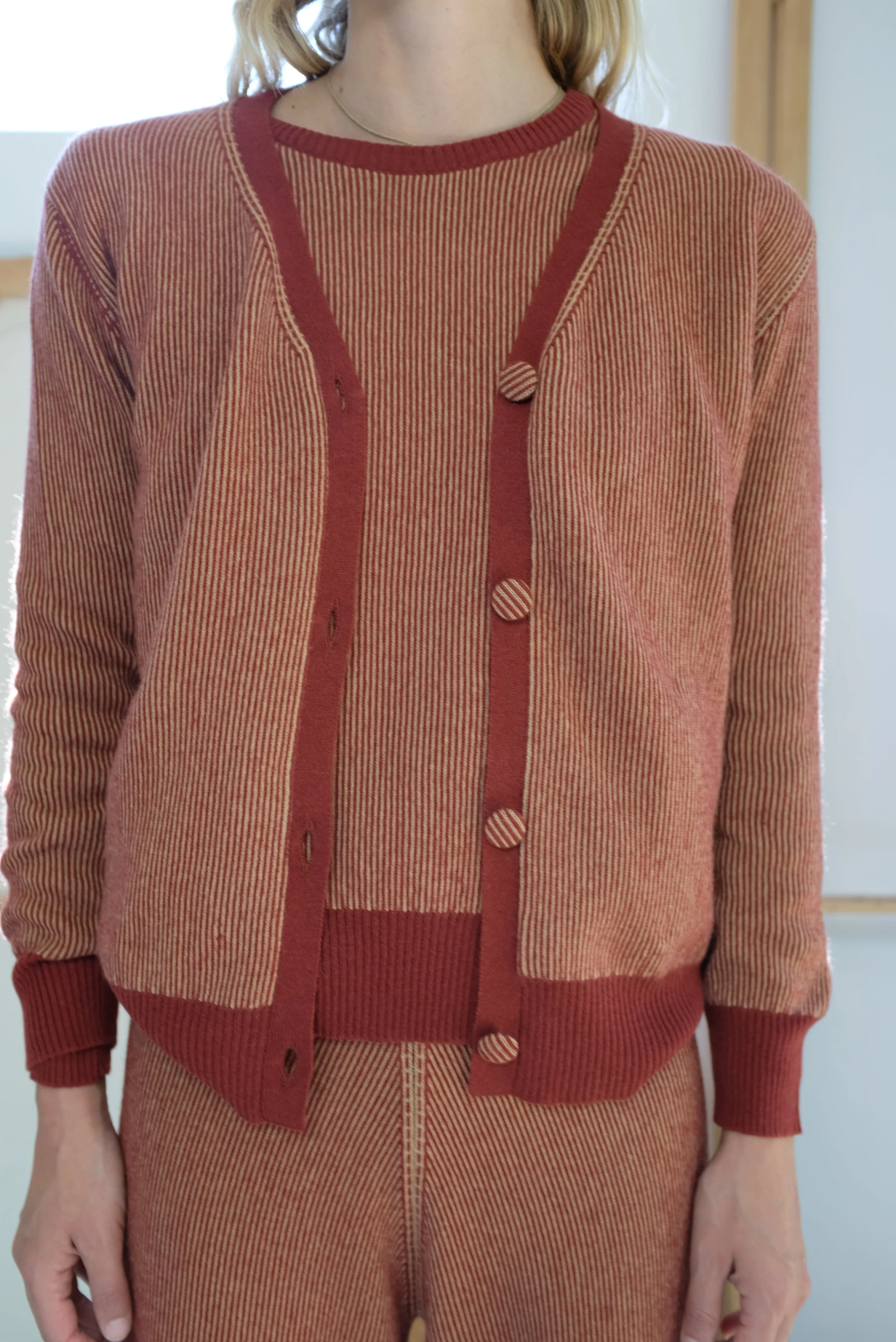 Beklina Cashmere Ribbed Cardigan Rust/Gold