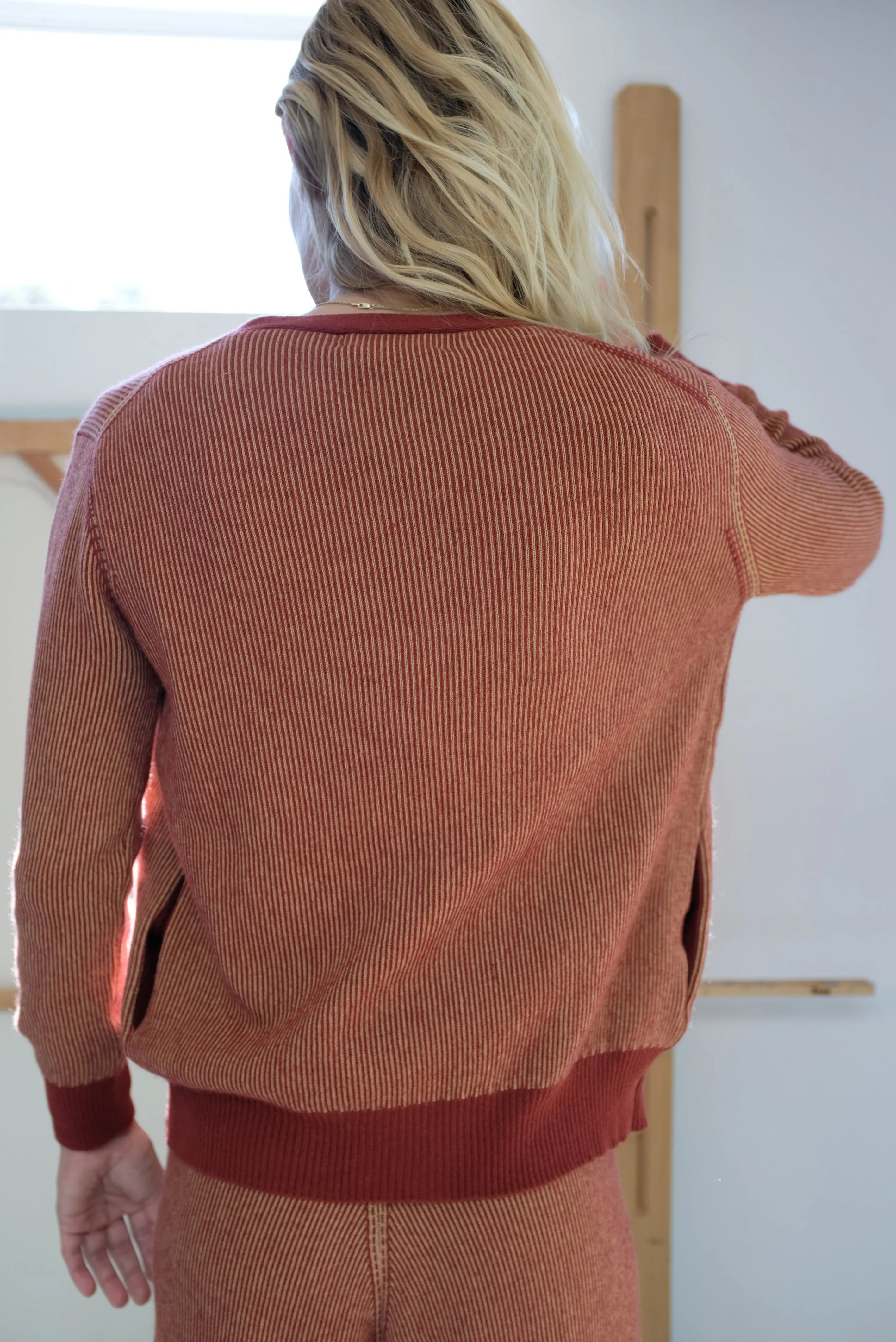 Beklina Cashmere Ribbed Cardigan Rust/Gold