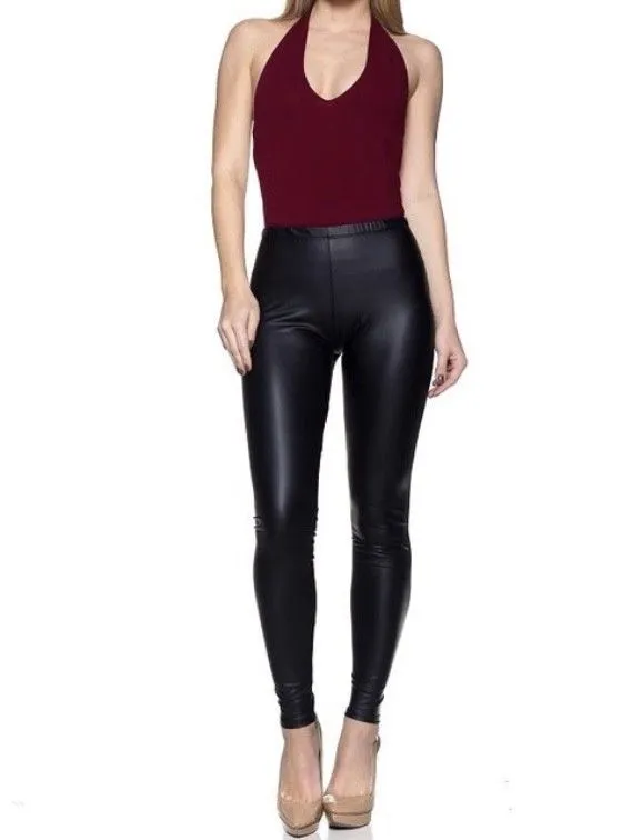 Black Matte Liquid Faux Leather Stretch Leggings Sexy Skinny Leg