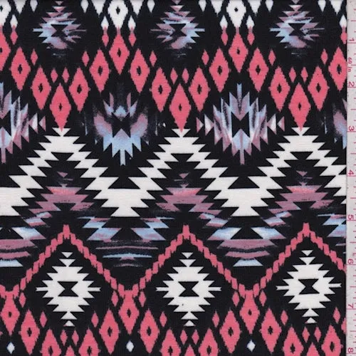 Black/Coral Southwest Print Jersey Knit Fabric