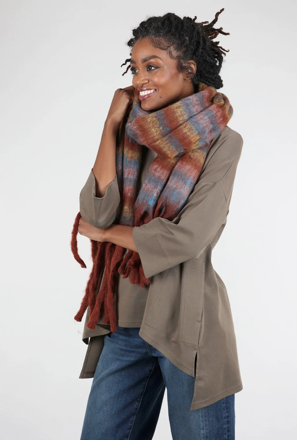 Brushed Chunky Fringe Scarf, Caramel Combo