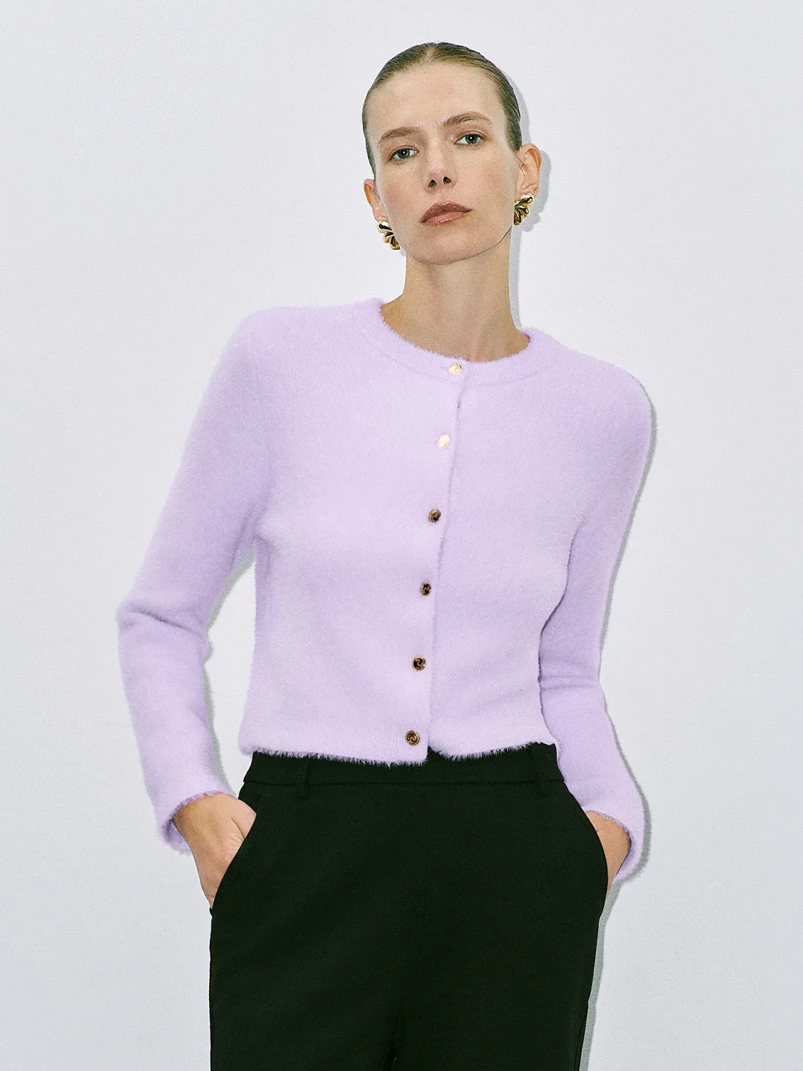 Button Up Cropped Knitted Cardigans