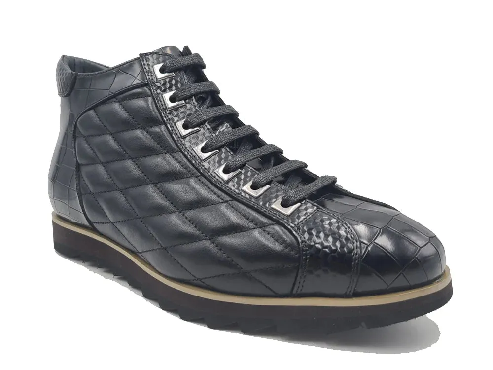 Carrucci Black Men's Lace-Up Sneakers Embossed Alligator High Top Style-KB626-13E