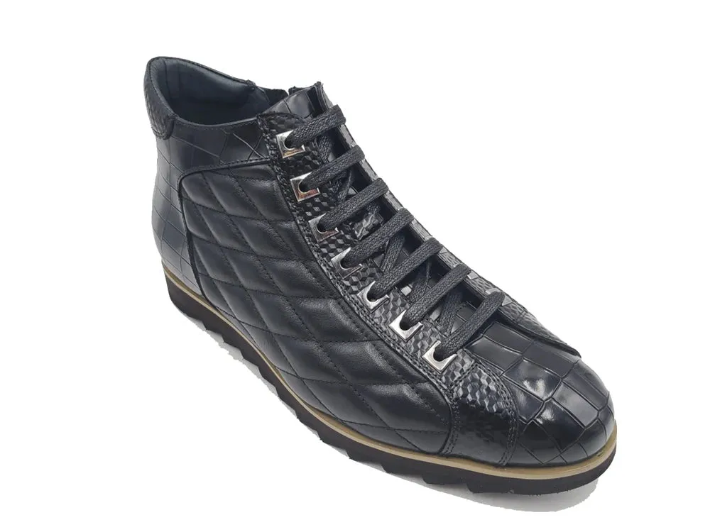 Carrucci Black Men's Lace-Up Sneakers Embossed Alligator High Top Style-KB626-13E