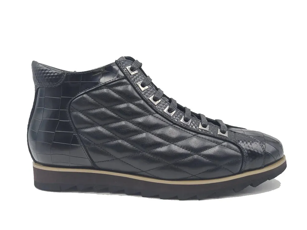 Carrucci Black Men's Lace-Up Sneakers Embossed Alligator High Top Style-KB626-13E