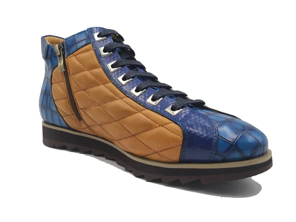 Carrucci Blue and Cognac Men's Lace-Up Embossed Alligator High Top Style-KB626-13E