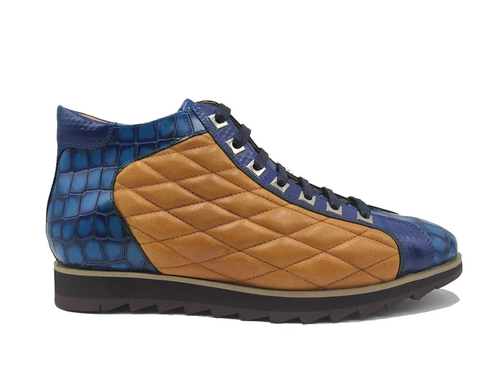 Carrucci Blue and Cognac Men's Lace-Up Embossed Alligator High Top Style-KB626-13E