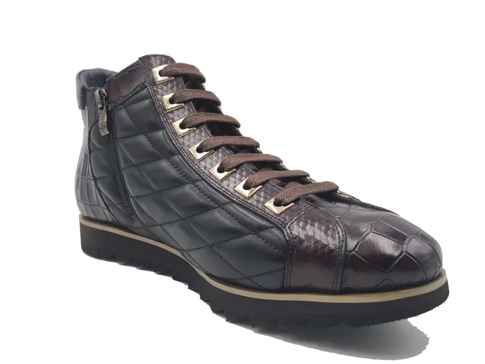 Carrucci Brown Men's Lace-Up Sneakers Embossed Alligator High Top Style-KB626-13E