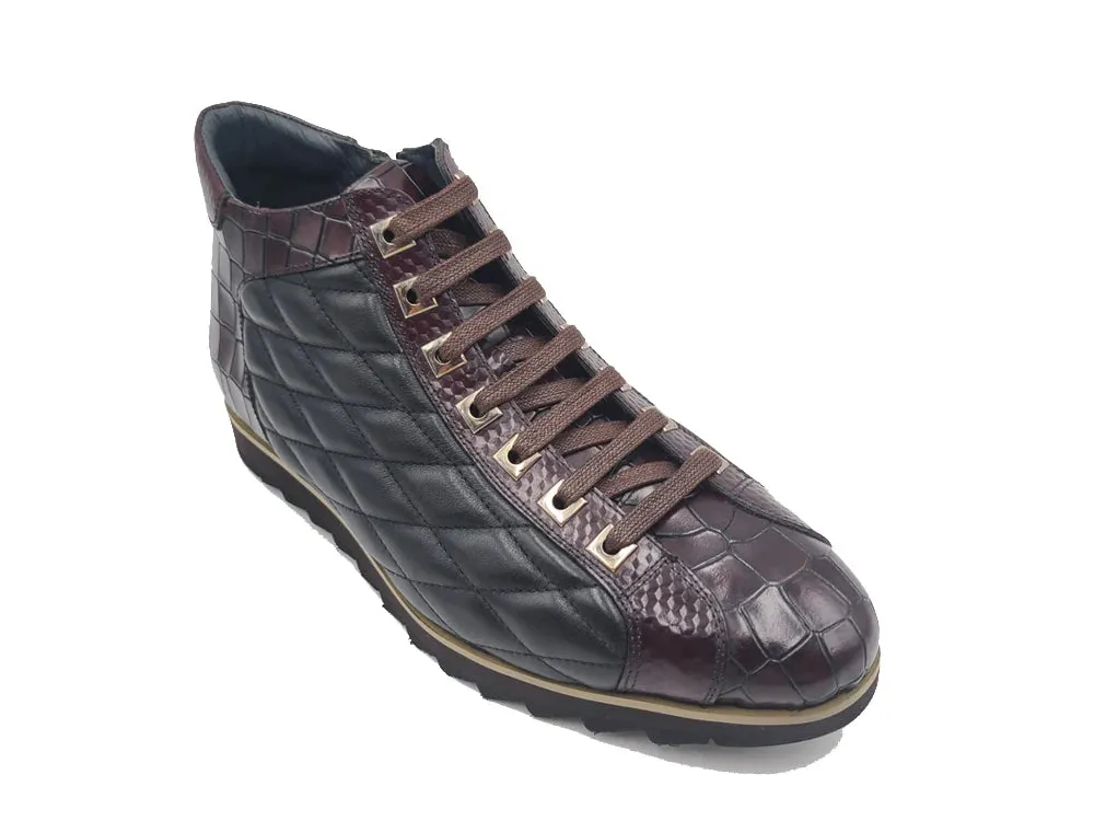 Carrucci Brown Men's Lace-Up Sneakers Embossed Alligator High Top Style-KB626-13E