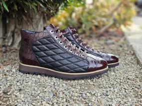 Carrucci Brown Men's Lace-Up Sneakers Embossed Alligator High Top Style-KB626-13E