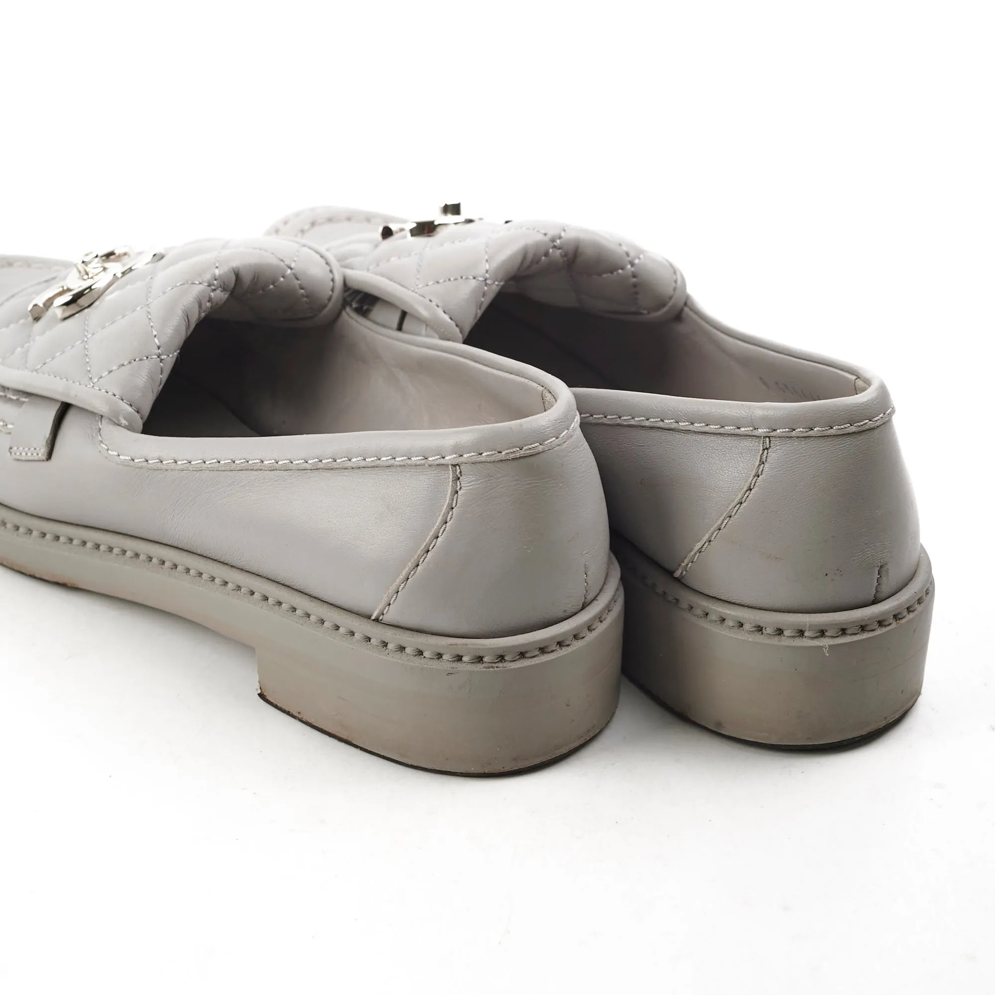 Chanel Quilted Grey Loafers Size 36.5