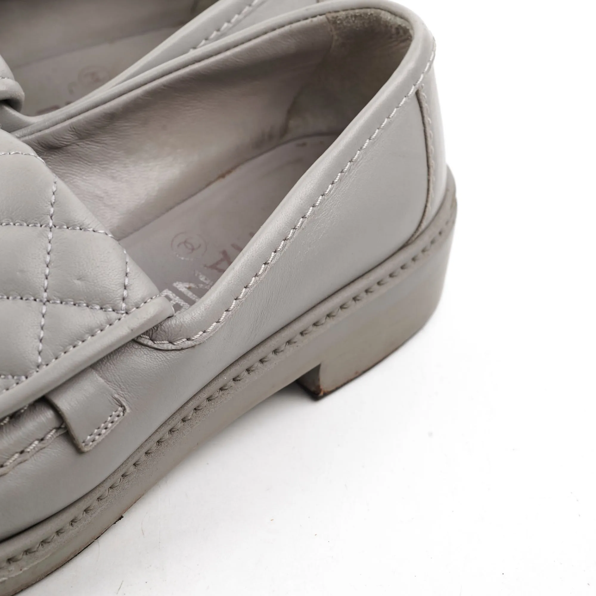 Chanel Quilted Grey Loafers Size 36.5