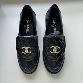 Chanel Quilted Leather Loafers (Patent Black)