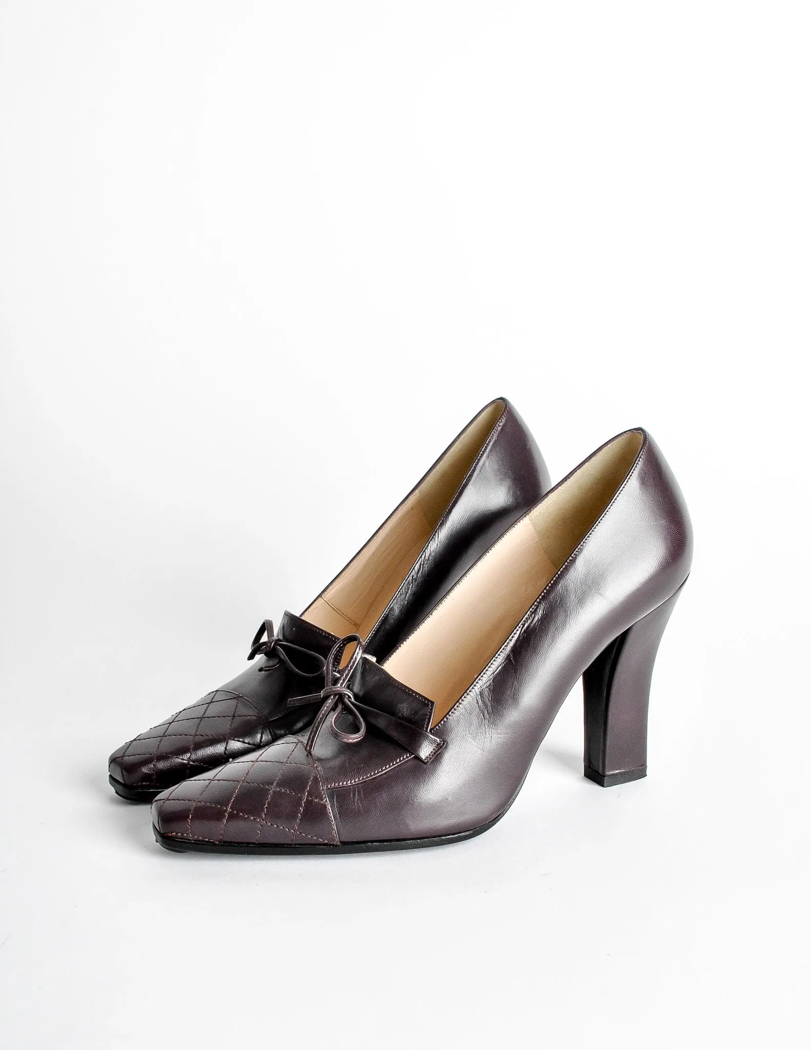 Chanel Vintage Quilted Eggplant Loafer Heels