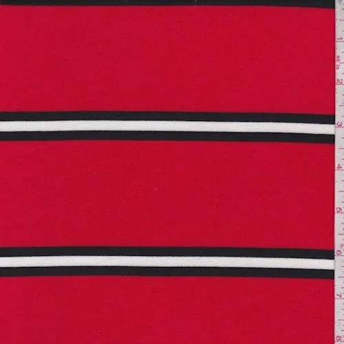 Cherry/Black Stripe Double Brushed French Terry Knit Fabric