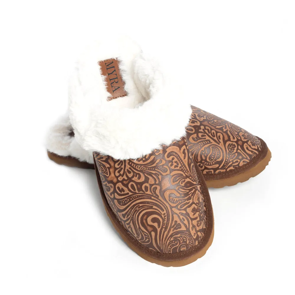 Classic Lined Brown Leather Slippers