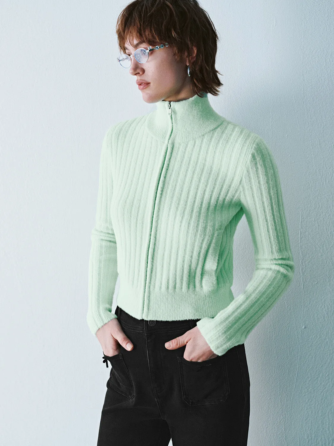 Cropped Rib Knitted Cardigans