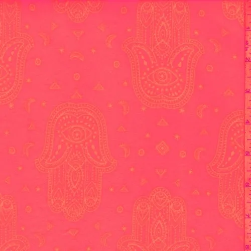 Day Glo Pink Henna Print Double Brushed Jersey Knit Fabric