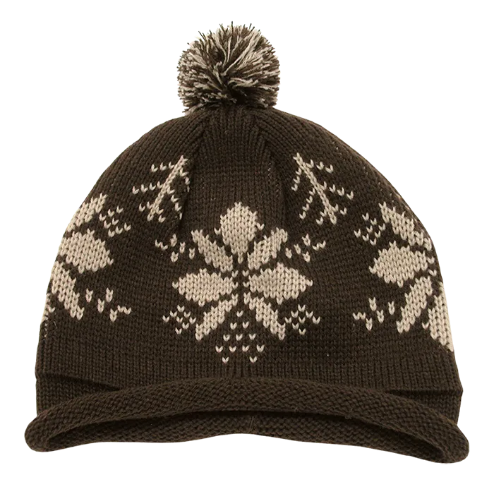 Decky 611B - Snowflake Roll Up Beanie with Pom Pom, Knit Cap