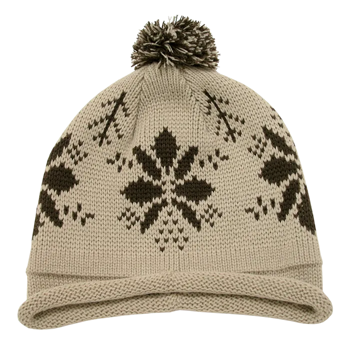 Decky 611B - Snowflake Roll Up Beanie with Pom Pom, Knit Cap