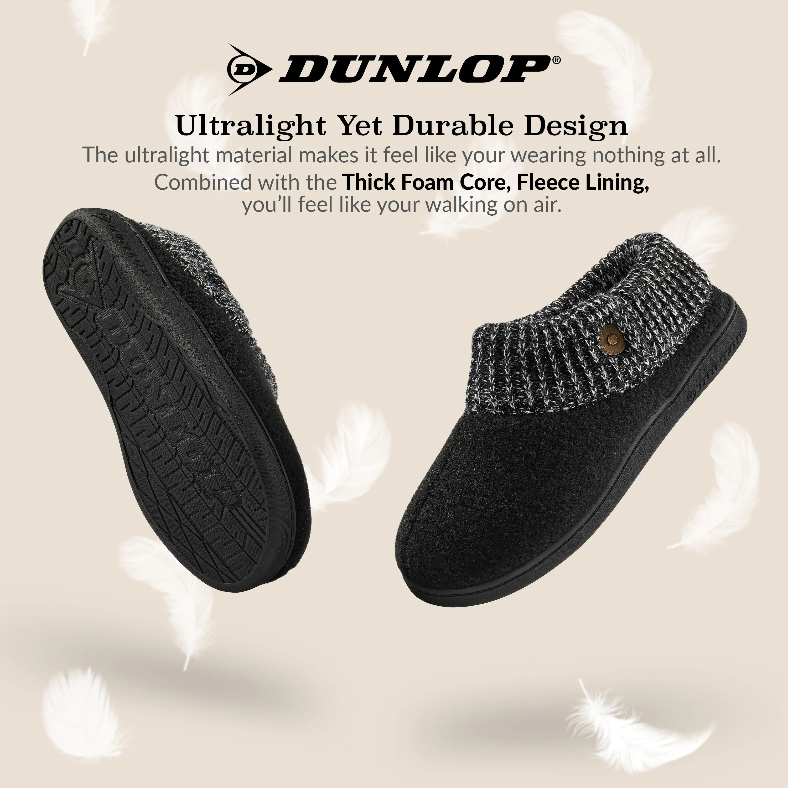 Dunlop Mens Slippers, Memory Foam Slippers, Indoor Outdoor House Shoes Non Slip