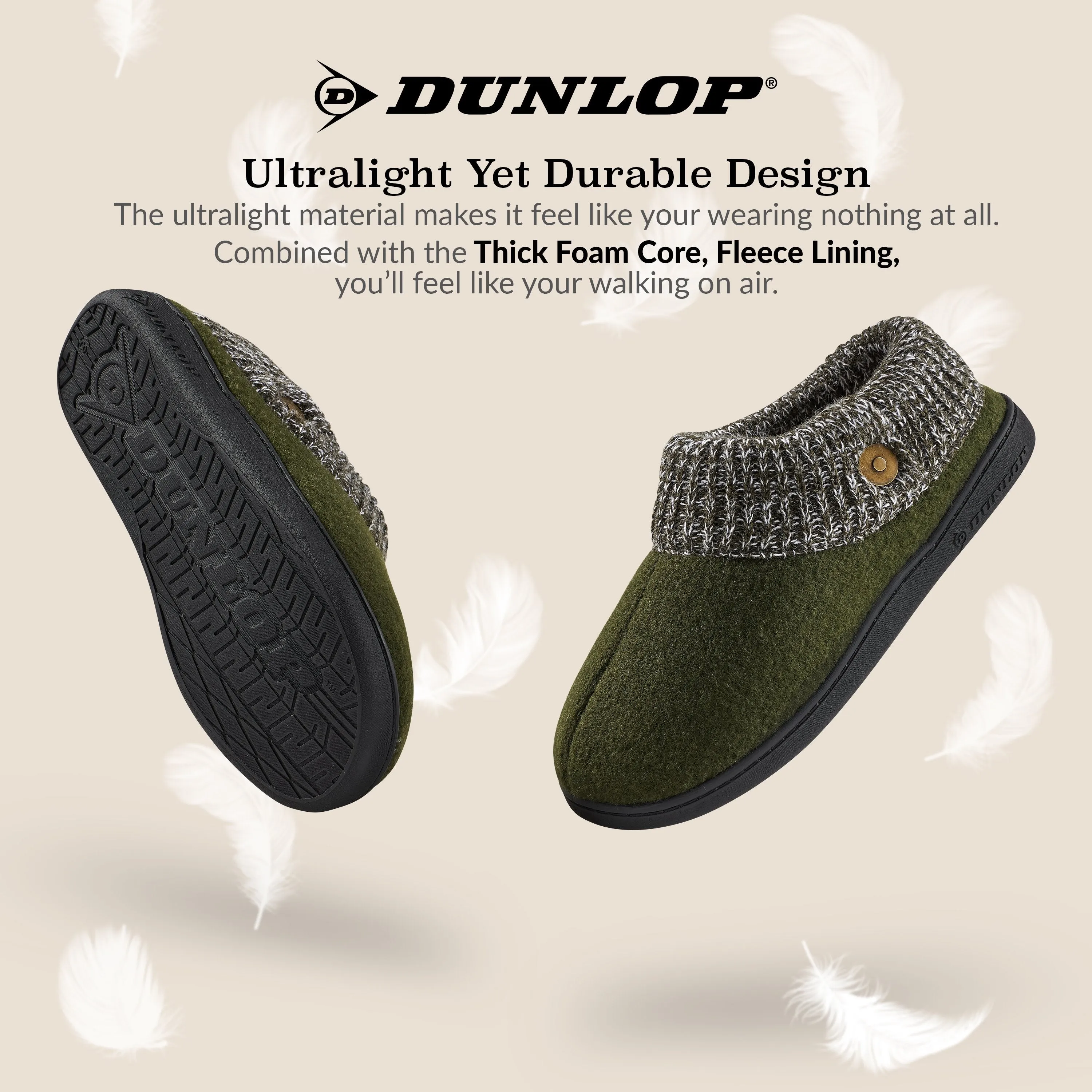 Dunlop Mens Slippers, Memory Foam Slippers, Indoor Outdoor House Shoes Non Slip