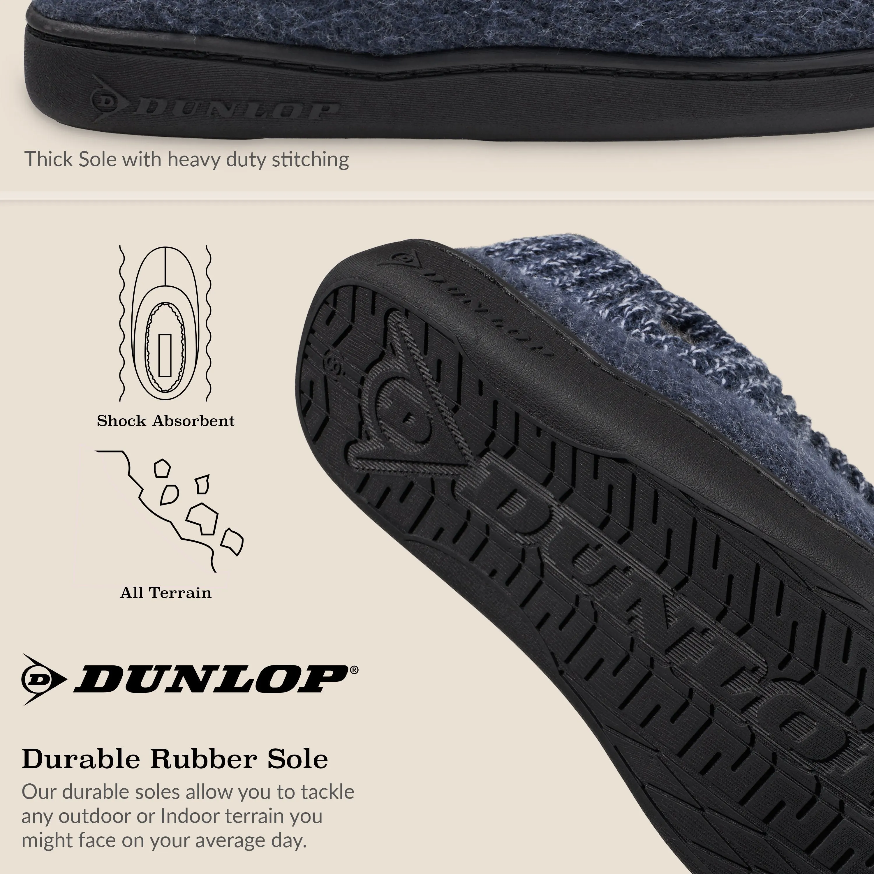 Dunlop Mens Slippers, Memory Foam Slippers, Indoor Outdoor House Shoes Non Slip