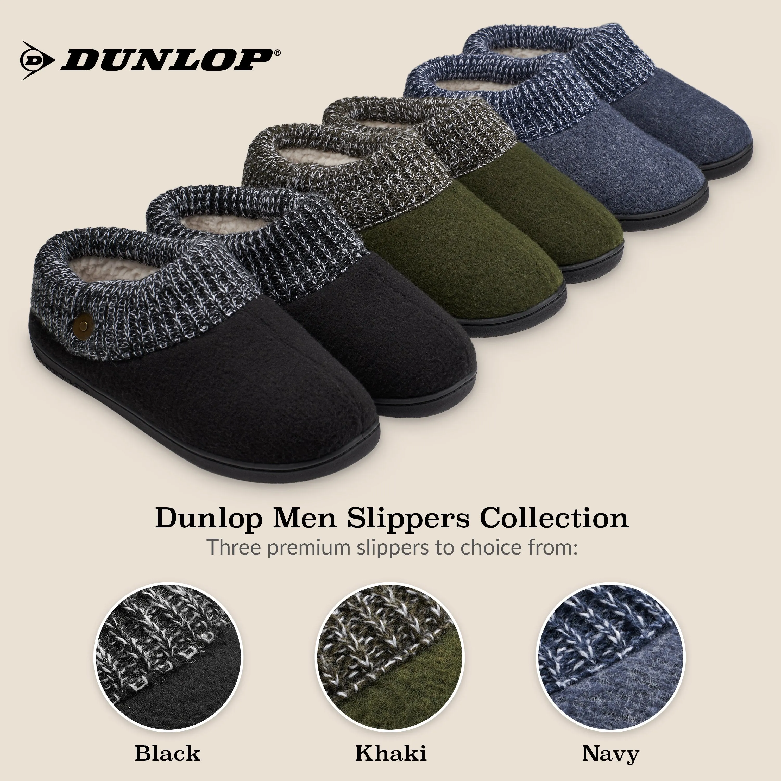 Dunlop Mens Slippers, Memory Foam Slippers, Indoor Outdoor House Shoes Non Slip