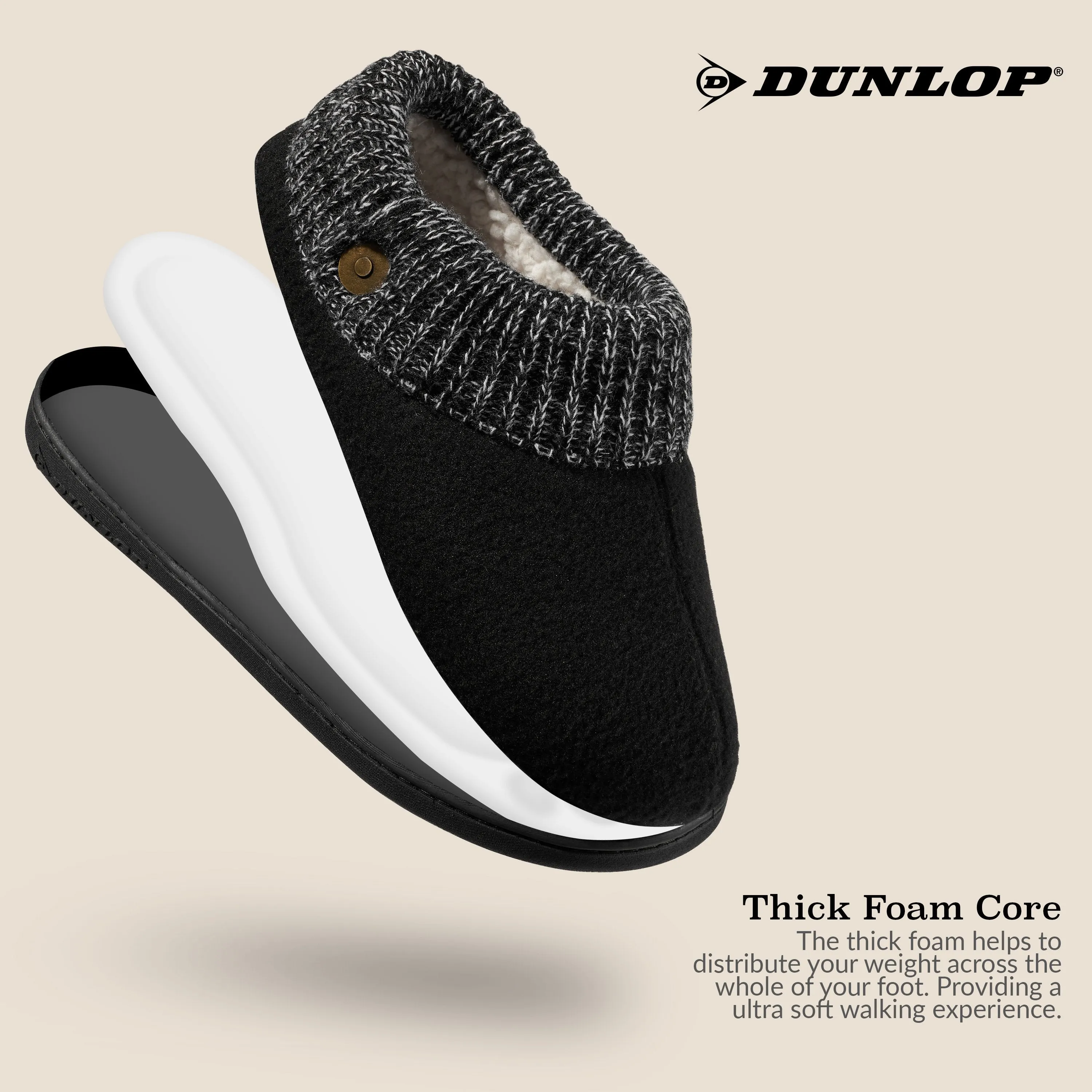 Dunlop Mens Slippers, Memory Foam Slippers, Indoor Outdoor House Shoes Non Slip