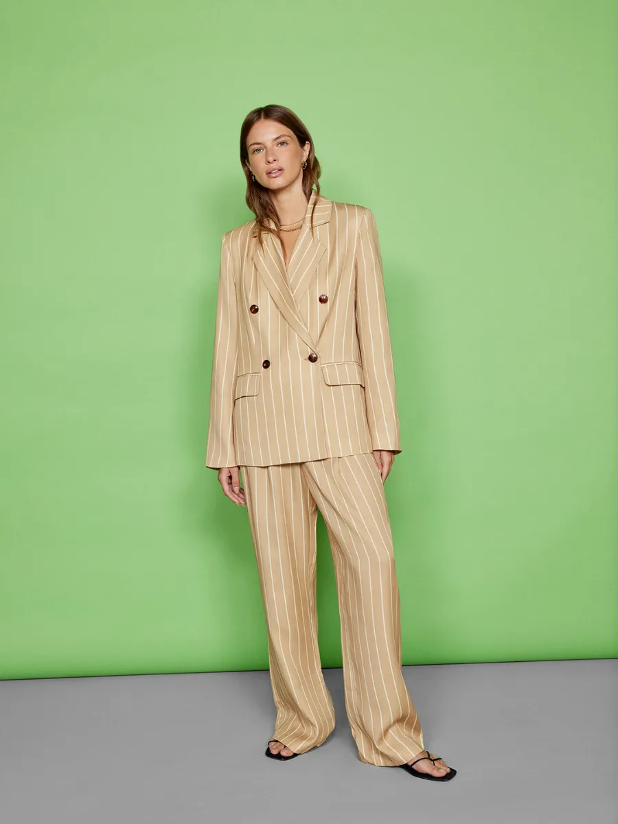 Edith Camel Stripe Wide-Leg Trousers