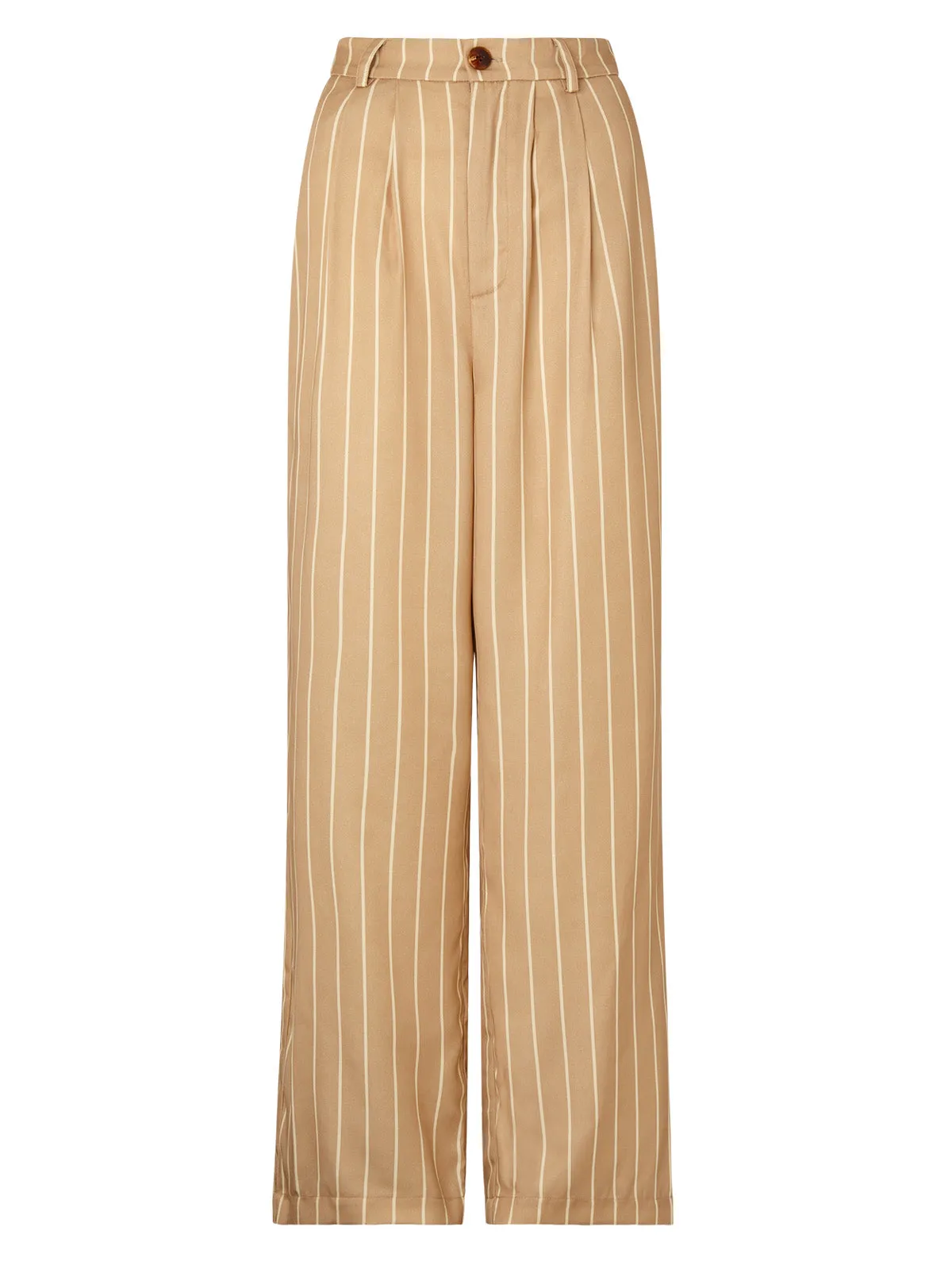 Edith Camel Stripe Wide-Leg Trousers