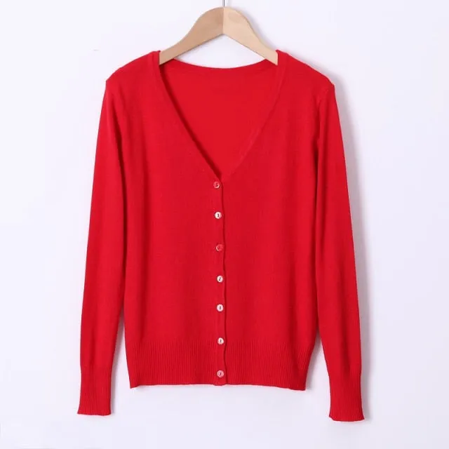 FashionSierra - Women Solid Knitted Cardigan Sweater