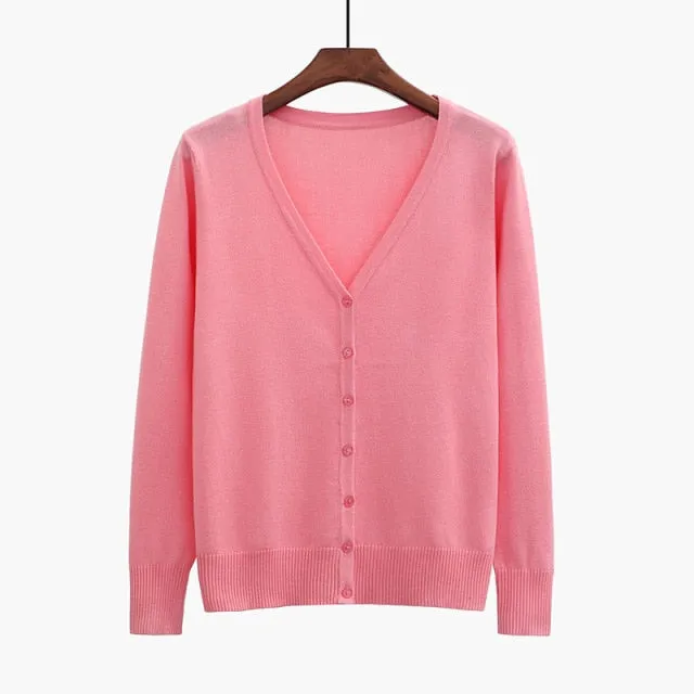 FashionSierra - Women Solid Knitted Cardigan Sweater