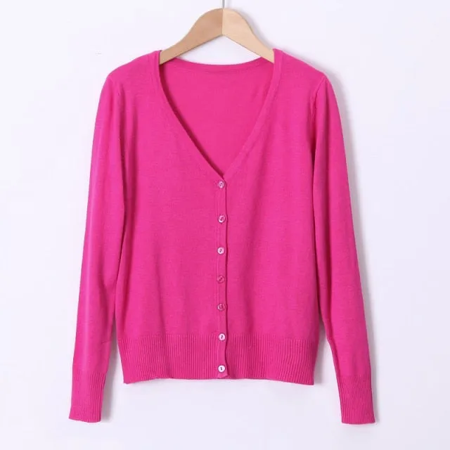 FashionSierra - Women Solid Knitted Cardigan Sweater