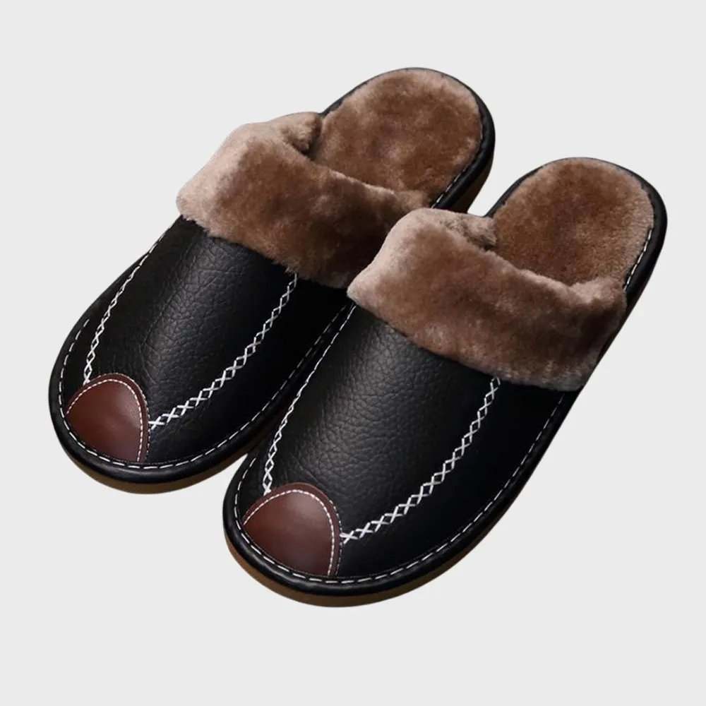 Faux Leather Fleece-Lined Slippers