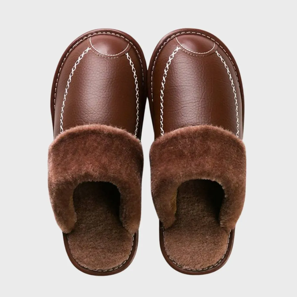 Faux Leather Fleece-Lined Slippers