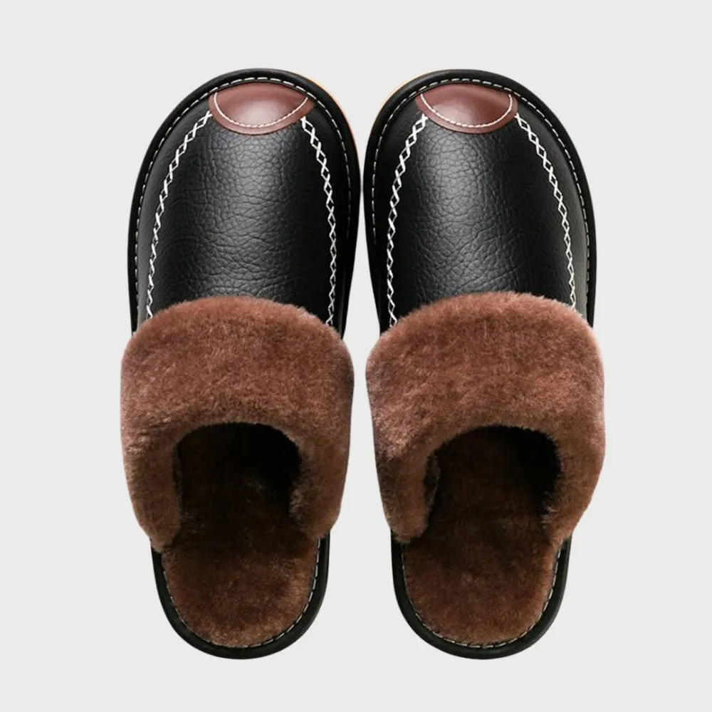 Faux Leather Fleece-Lined Slippers