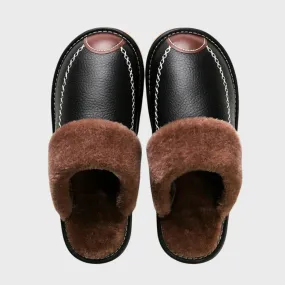 Faux Leather Fleece-Lined Slippers