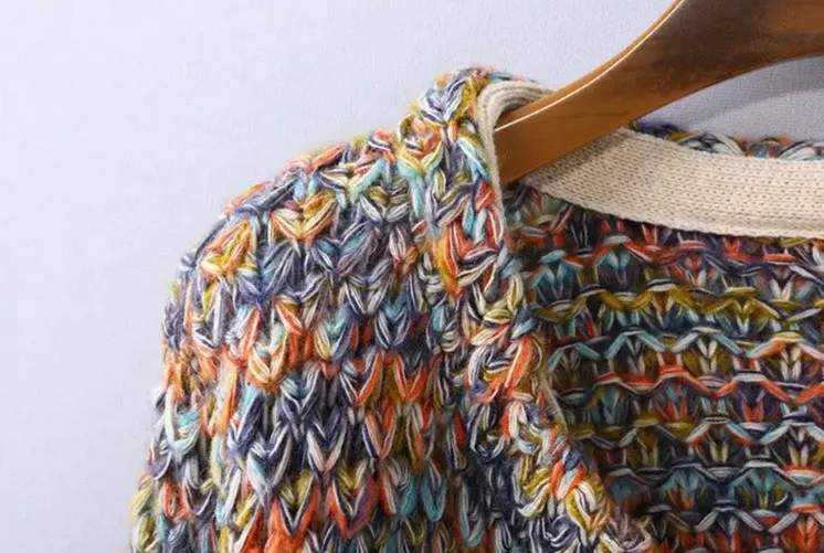 Female Casual Rainbow Color Knitted Cardigan