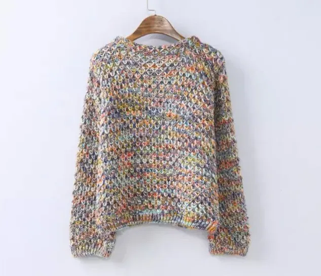 Female Casual Rainbow Color Knitted Cardigan