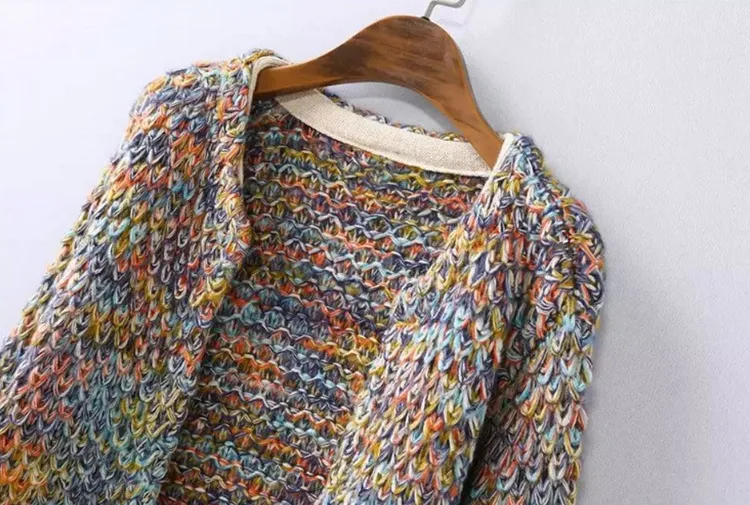 Female Casual Rainbow Color Knitted Cardigan