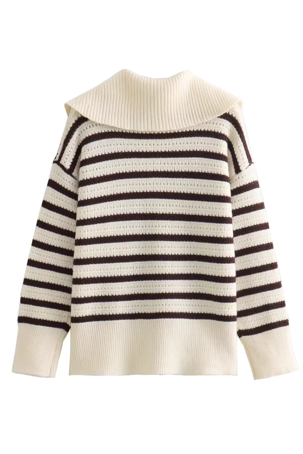 'Gemma' Stripe Collared Full-Zip Knitted Cardigan (2 Colors)