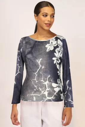 Grey Floral Silk Wool Cashmere Sweater